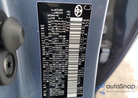 2022 Toyota Corolla Le из США, поврежденный, VIN 5YFEPMAE9NP306274